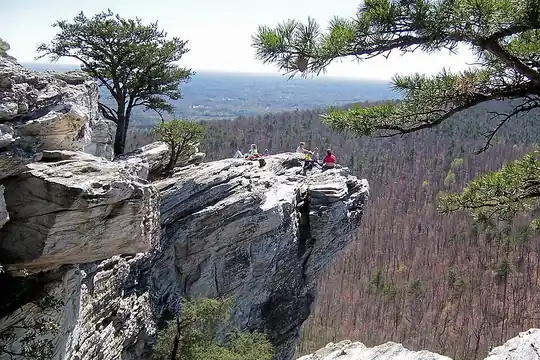 Rocky summit and pine woods at Hanging Rock State Park, North Carolina
