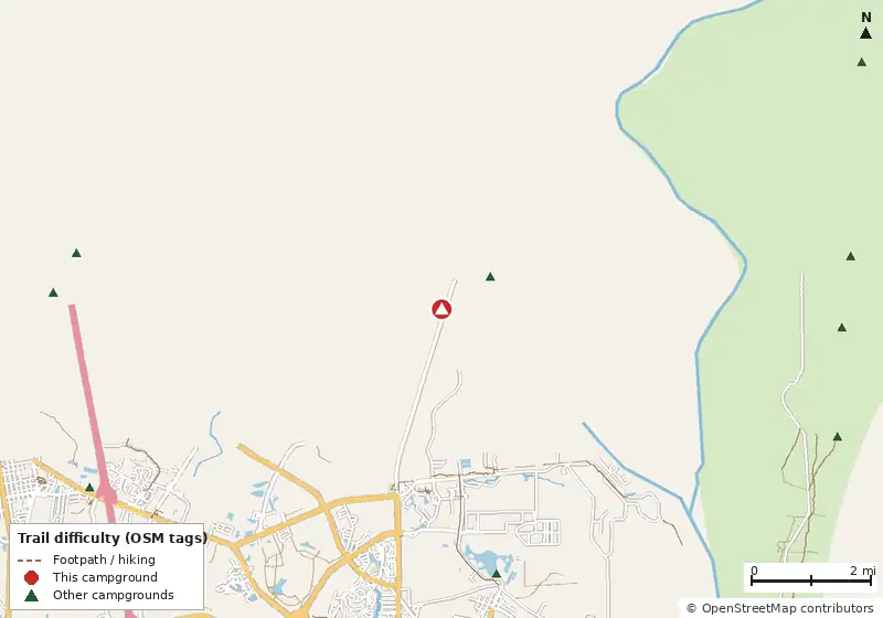 Map of roads, water and trails within about 5 miles of A Big Wheel RV Park