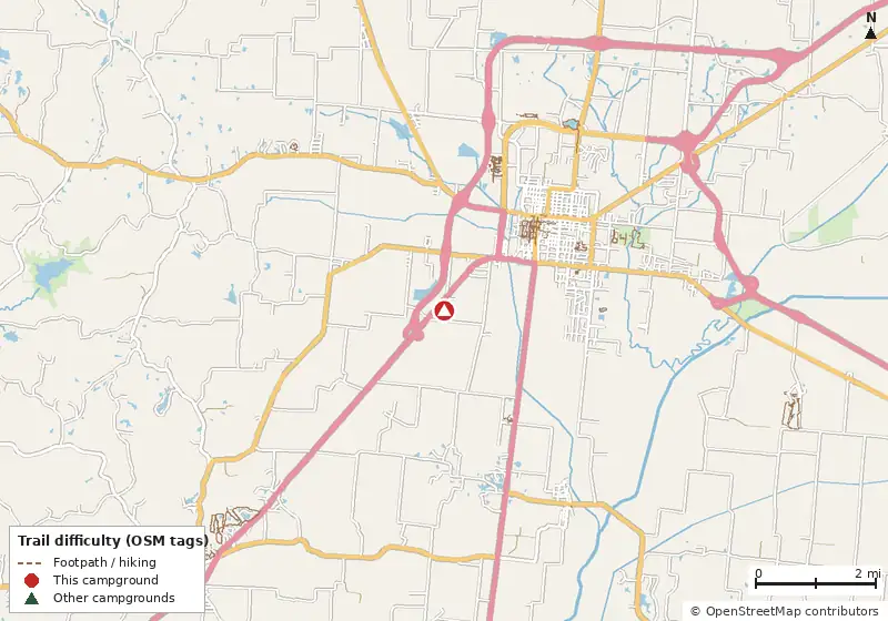 Map of roads, water and trails within about 5 miles of AAA RV Park