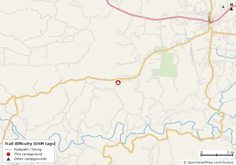 Map of roads, water and trails within about 5 miles of Adullam Stays RV Sites + Suites