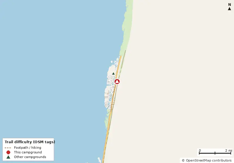 Map of roads, water and trails within about 5 miles of Avon by the Sea RV Park