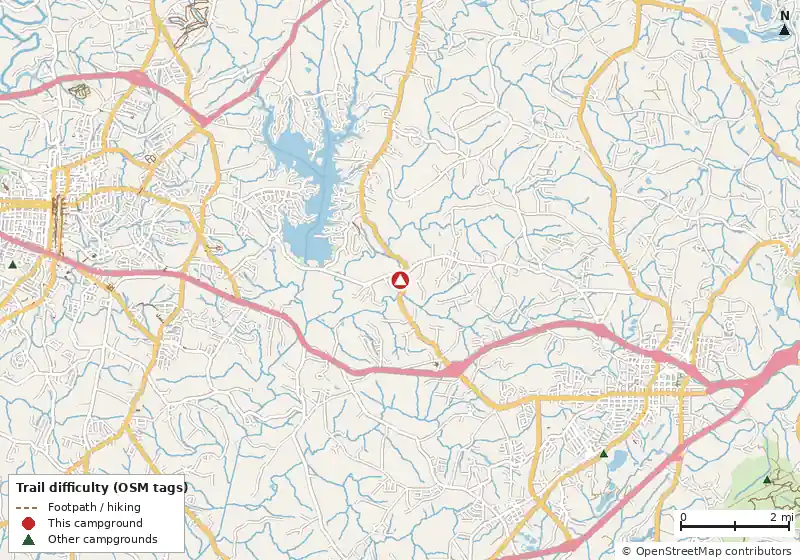 Map of roads, water and trails within about 5 miles of B & D RV Park