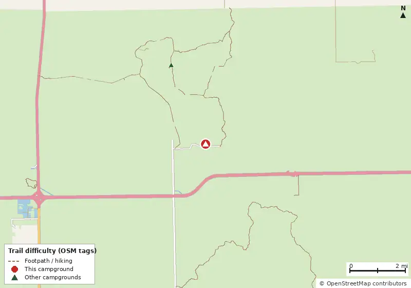 Map of roads, water and trails within about 5 miles of Bear island campground