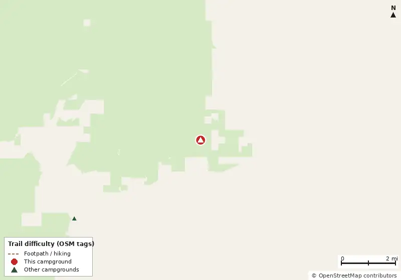 Map of roads, water and trails within about 5 miles of Bent Sapling Camp