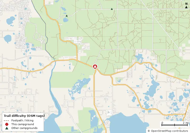 Map of roads, water and trails within about 5 miles of Big Bass Campground