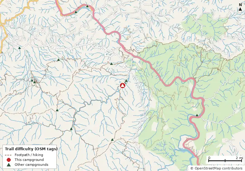 Map of roads, water and trails within about 5 miles of Big Creek Campground (great Smoky Mountains National Park)