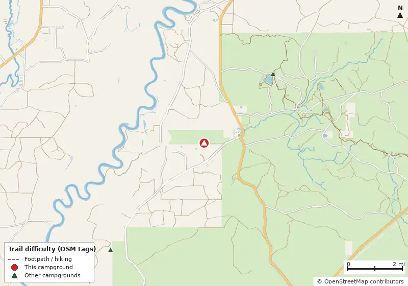 Map of roads, water and trails within about 5 miles of Big Gully Landing