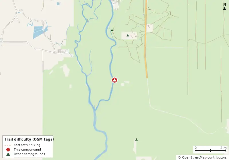 Map of roads, water and trails within about 5 miles of Bloody Bluff Landing