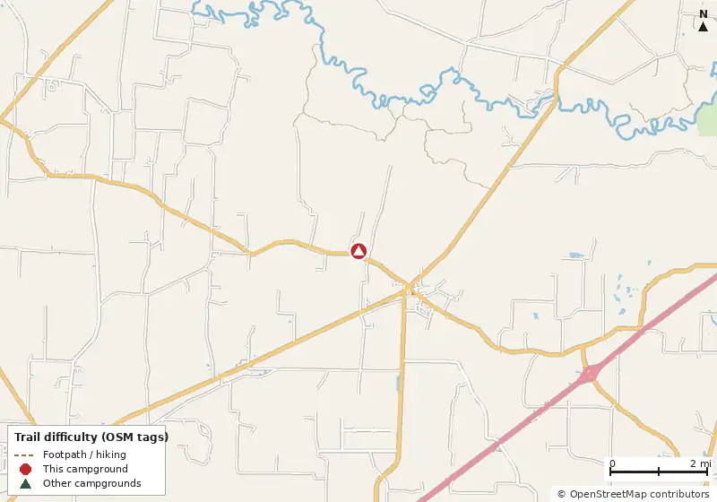 Map of roads, water and trails within about 5 miles of Blue Acres RV Park