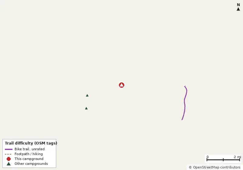 Map of roads, water and trails within about 5 miles of Blythe Island, with bike trails colored by their OpenStreetMap difficulty tags