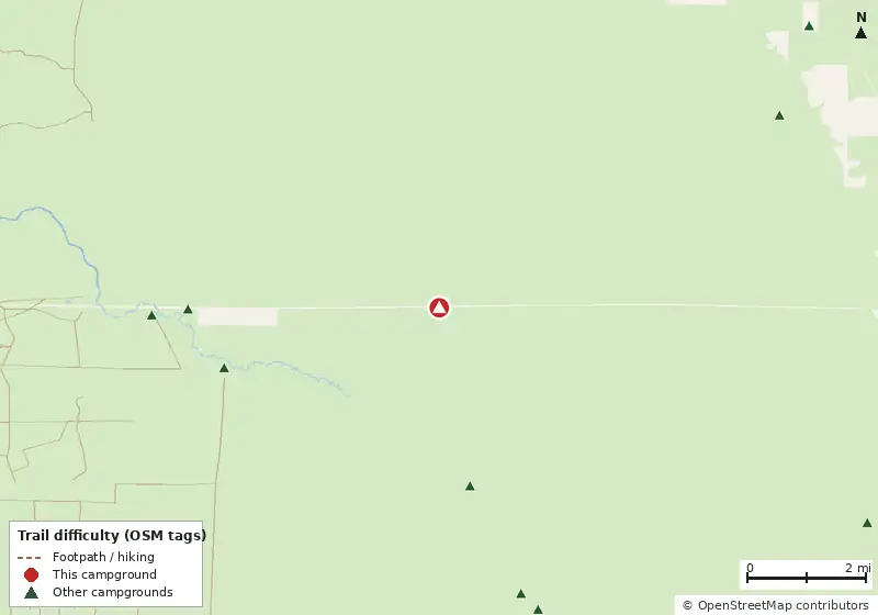 Map of roads, water and trails within about 5 miles of Boundary Road Camp