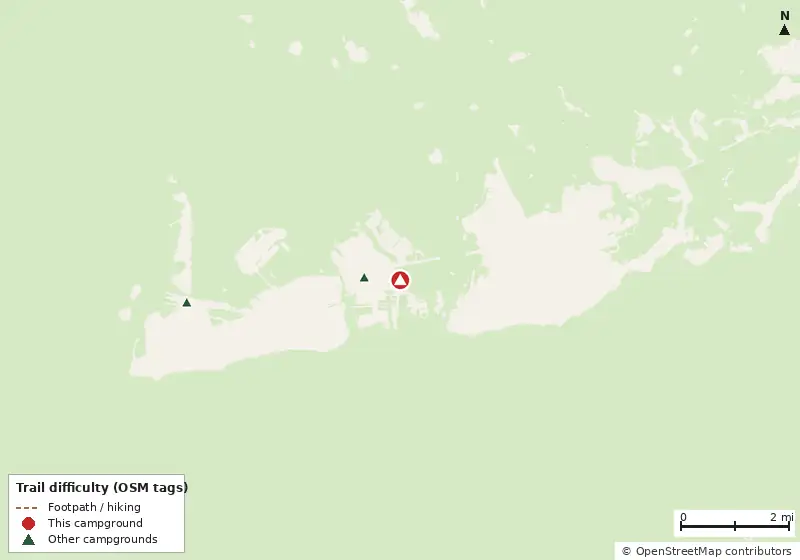 Map of roads, water and trails within about 5 miles of Boyd's Key West Campground