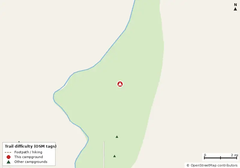 Map of roads, water and trails within about 5 miles of Brickhill Bluff
