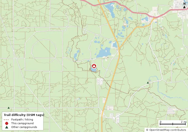 Map of roads, water and trails within about 5 miles of Buck Lake Group Campground