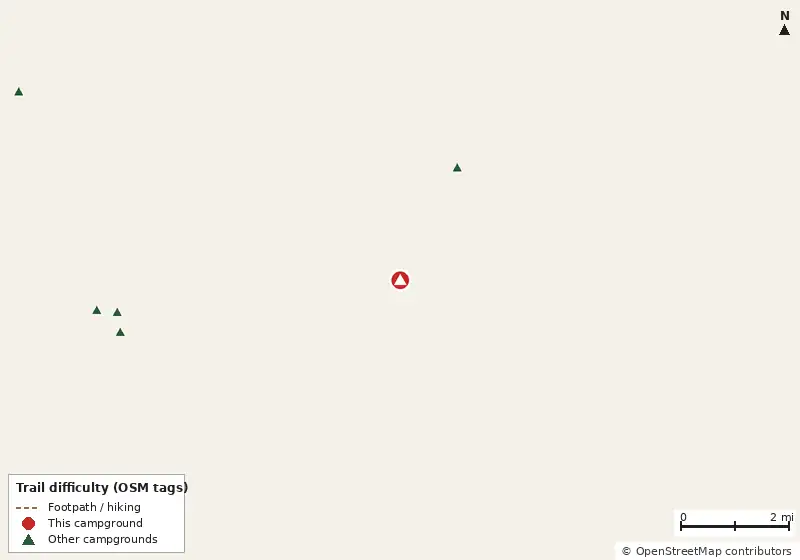 Map of roads, water and trails within about 5 miles of Buster Island Primitive Camp Site