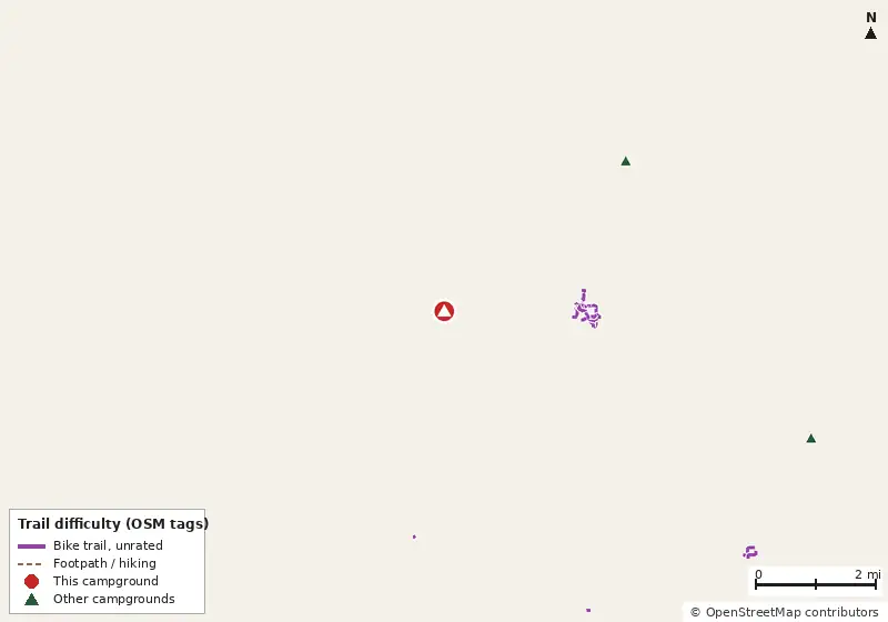 Map of roads, water and trails within about 5 miles of Caladesi Island State Park Campground, with bike trails colored by their OpenStreetMap difficulty tags