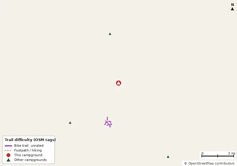 Map of roads, water and trails within about 5 miles of Caladesi RV Park, with bike trails colored by their OpenStreetMap difficulty tags