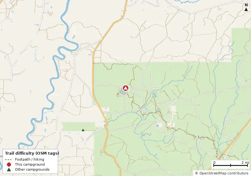 Map of roads, water and trails within about 5 miles of Camel Lake Campground