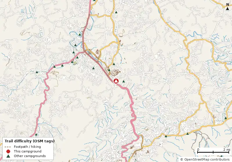 Map of roads, water and trails within about 5 miles of Camp Riverslanding