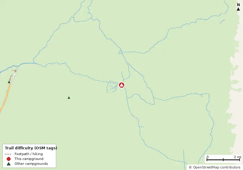 Map of roads, water and trails within about 5 miles of Canal Run