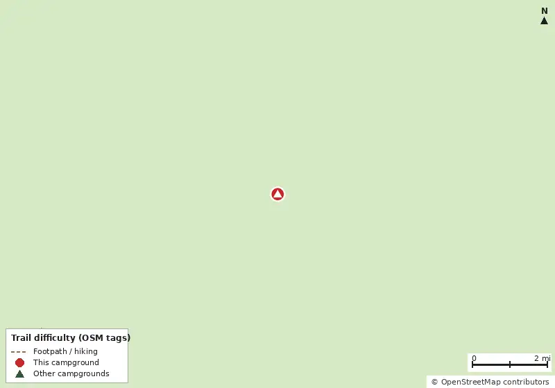 Map of roads, water and trails within about 5 miles of Cane Patch Campsite