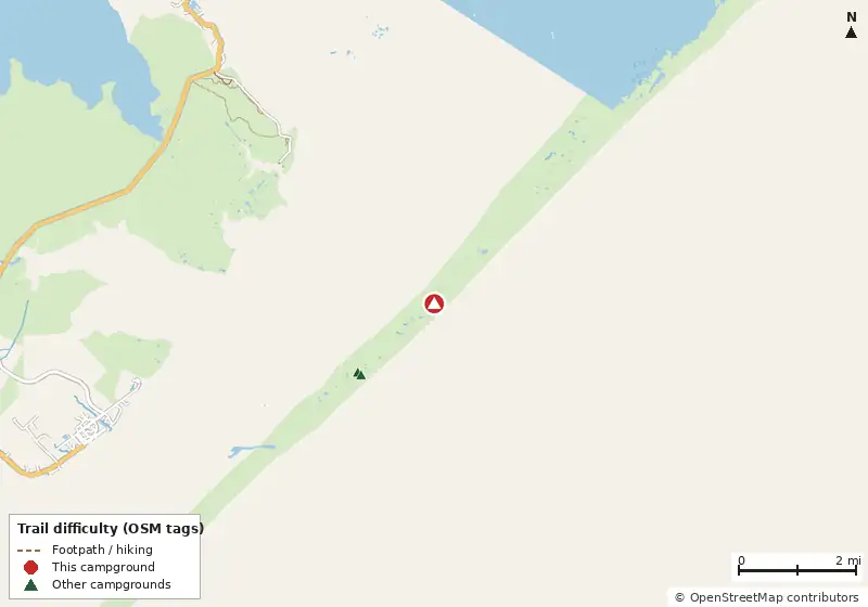 Map of roads, water and trails within about 5 miles of Cape Lookout beach camping