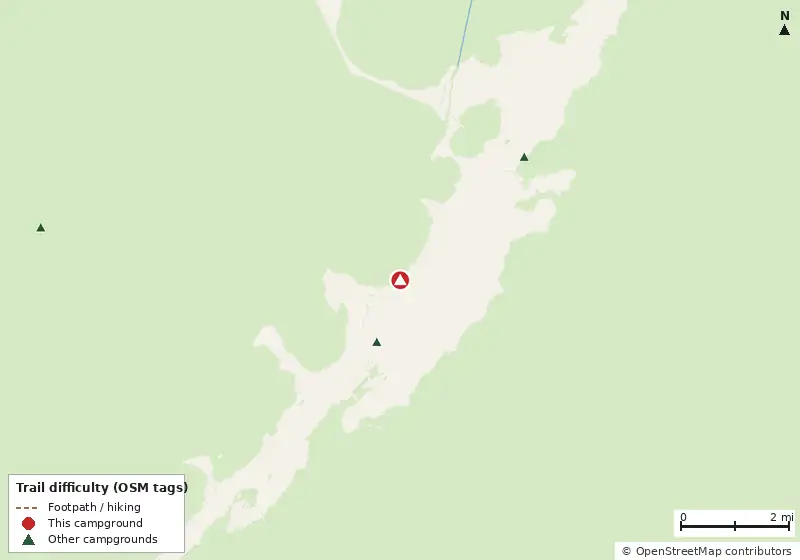 Map of roads, water and trails within about 5 miles of Captain Jax Trailer Resort