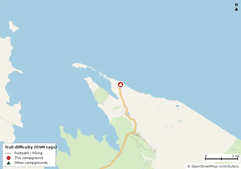 Map of roads, water and trails within about 5 miles of Cedar Island RV Park