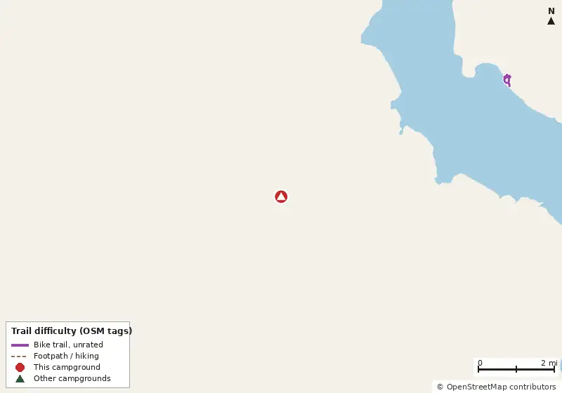 Map of roads, water and trails within about 5 miles of Clay County RV Park, with bike trails colored by their OpenStreetMap difficulty tags