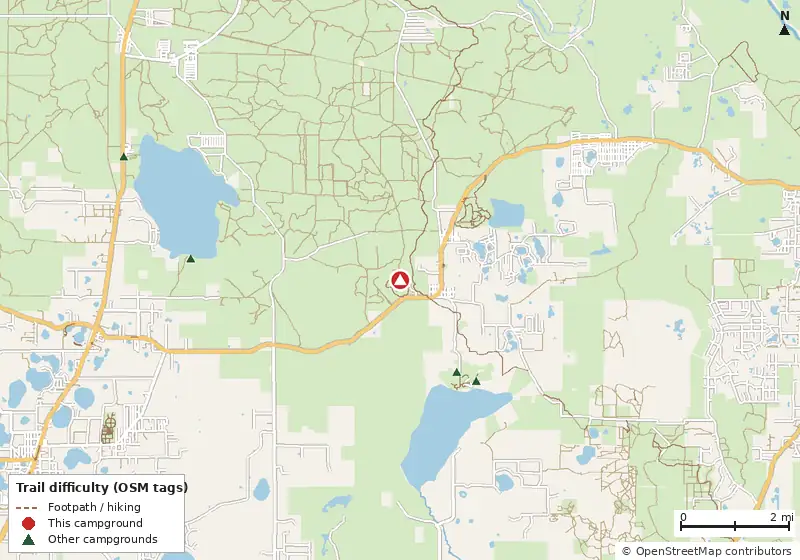 Map of roads, water and trails within about 5 miles of Clearwater Lake Rec Area