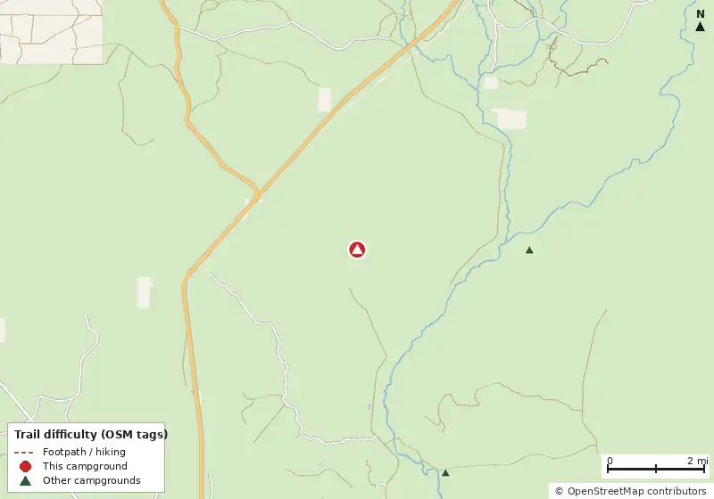 Map of roads, water and trails within about 5 miles of Cliff Lake