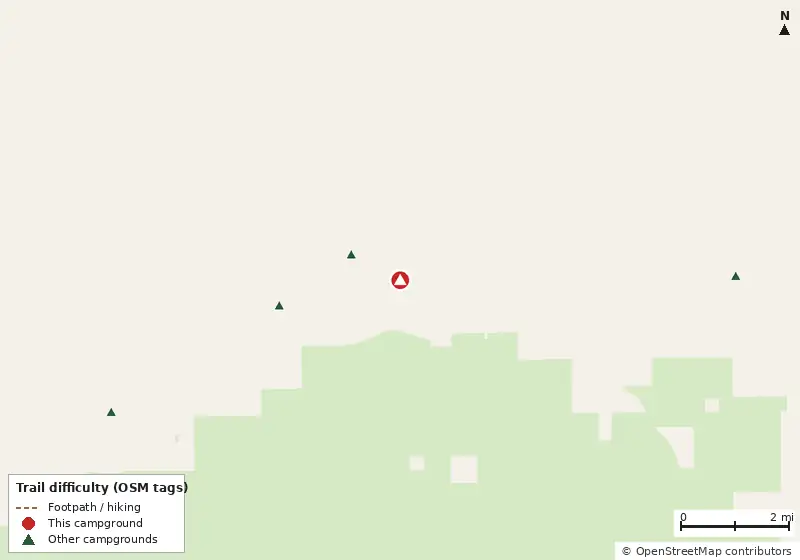 Map of roads, water and trails within about 5 miles of Coe Landing Campground