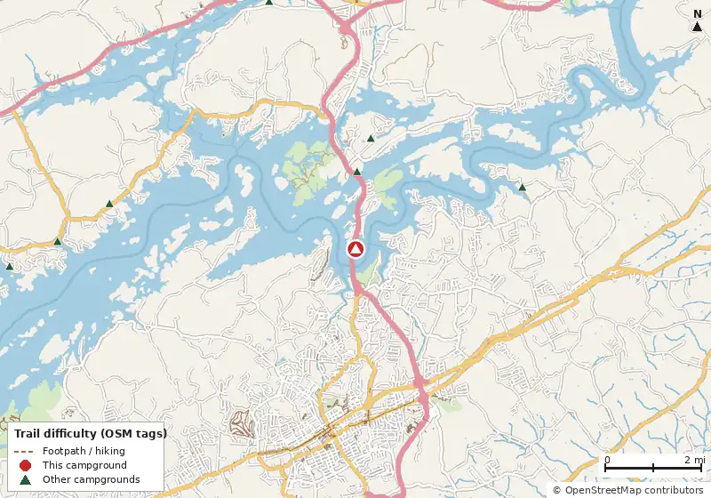Map of roads, water and trails within about 5 miles of Cornette Campground
