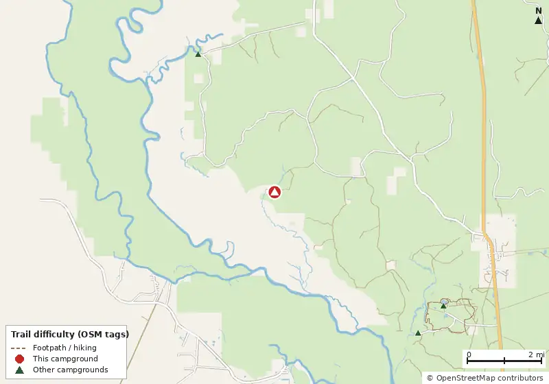 Map of roads, water and trails within about 5 miles of Cotton Landing