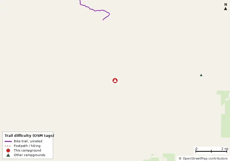 Map of roads, water and trails within about 5 miles of Crystal River Preserve State Park Campground, with bike trails colored by their OpenStreetMap difficulty tags