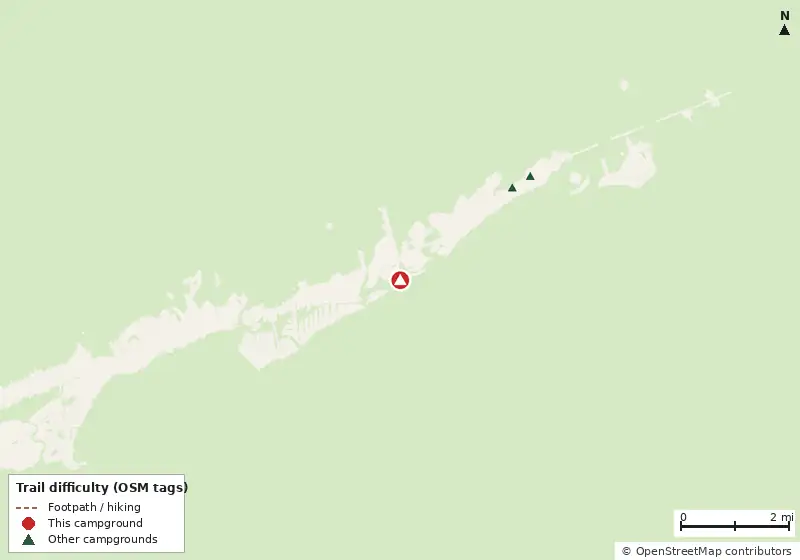 Map of roads, water and trails within about 5 miles of Curry Hammock State Park Campground