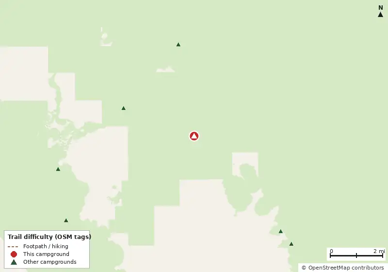 Map of roads, water and trails within about 5 miles of Darwin's Place campsite