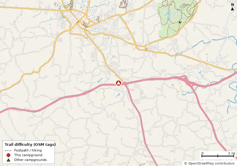 Map of roads, water and trails within about 5 miles of Dickson RV Park