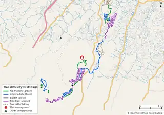 Map of bike trails near Durham Backcountry Campsite