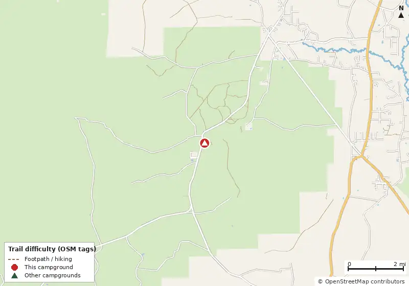 Map of roads, water and trails within about 5 miles of East Tower Hunt camp