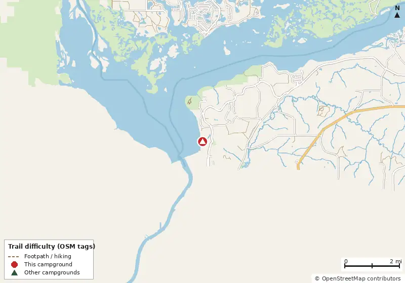 Map of roads, water and trails within about 5 miles of Eastbank