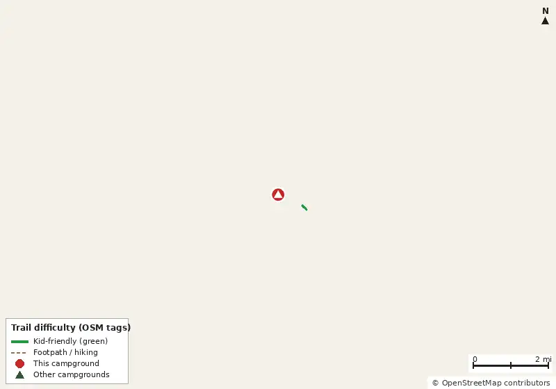 Map of roads, water and trails within about 5 miles of El Govenor RV Park, with bike trails colored by their OpenStreetMap difficulty tags