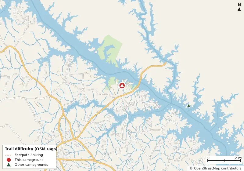 Map of roads, water and trails within about 5 miles of Elijah Clark State Park Campground