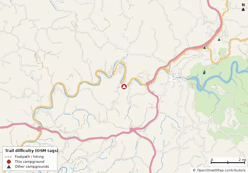 Map of roads, water and trails within about 5 miles of Elk River Camp and RV