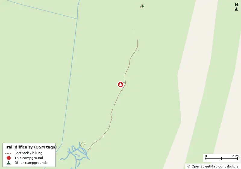 Map of roads, water and trails within about 5 miles of Elliott Key Campground
