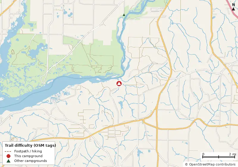 Map of roads, water and trails within about 5 miles of Faceville Landing Park