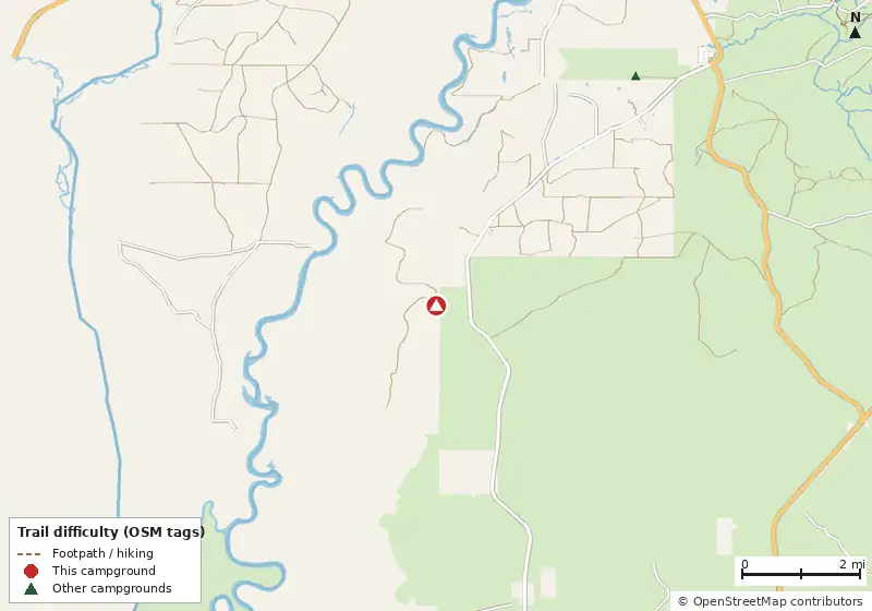Map of roads, water and trails within about 5 miles of Florida River Island