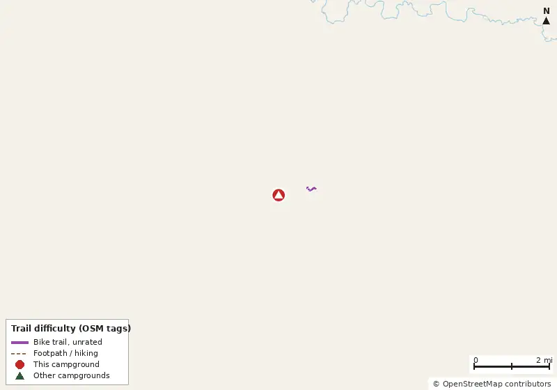 Map of roads, water and trails within about 5 miles of Fort Yargo State Park Campground, with bike trails colored by their OpenStreetMap difficulty tags