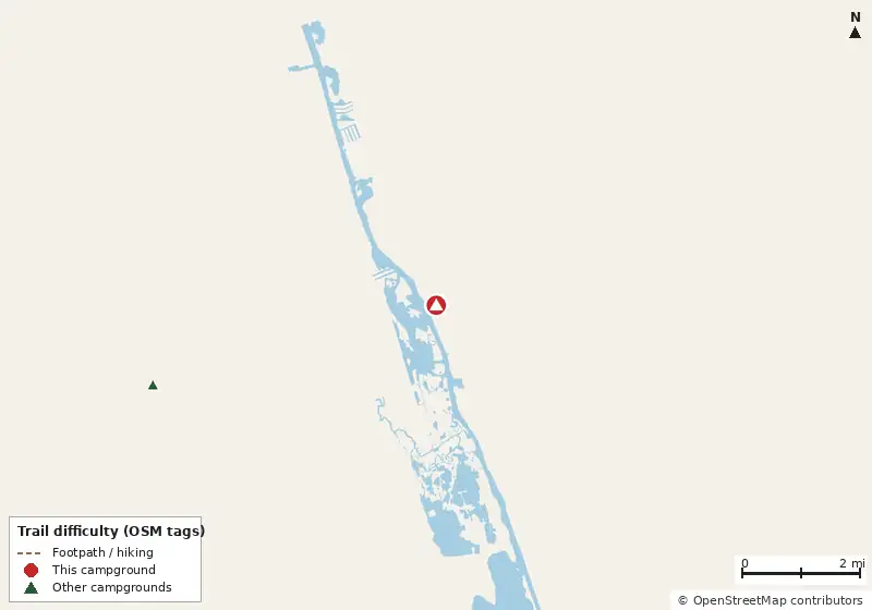 Map of roads, water and trails within about 5 miles of Gamble Rogers Memorial State Recreation Area at Flagler Beach Campground