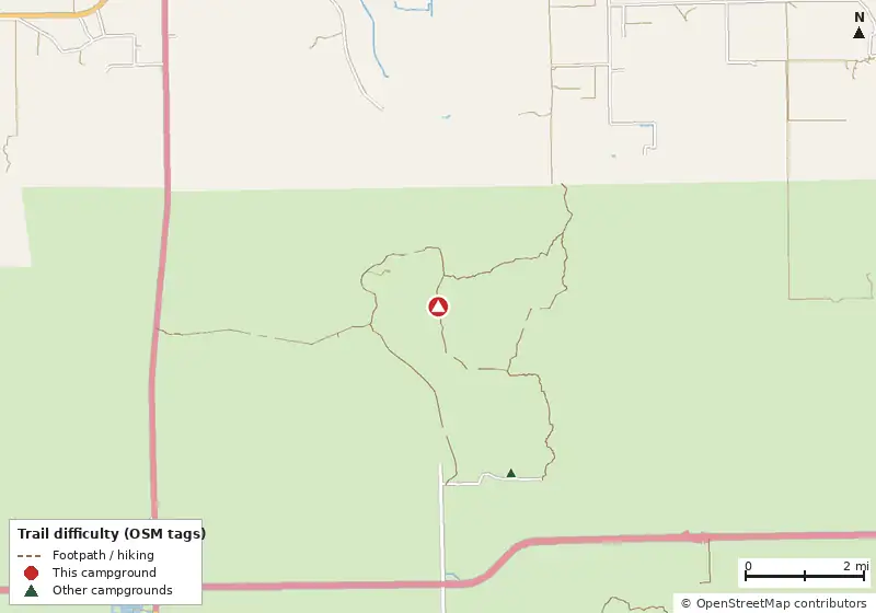 Map of roads, water and trails within about 5 miles of Gator Head Campground